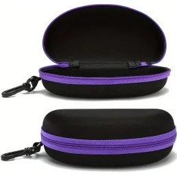 ÉTUI À LUNETTES SEMI-RIGIDE PORTABLE AVEC FERMETURE ZIPPÉE & MOUSQUETON NOIR/VIOLET