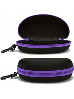 ÉTUI À LUNETTES SEMI-RIGIDE PORTABLE AVEC FERMETURE ZIPPÉE & MOUSQUETON NOIR/VIOLET