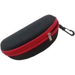 ÉTUI À LUNETTES SEMI-RIGIDE PORTABLE AVEC FERMETURE ZIPPÉE & MOUSQUETON NOIR/ROUGE