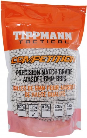 BILLES AIRSOFT TIPPMANN TACTICAL 6mm 0.25g BLANCHES (Sac 4000)