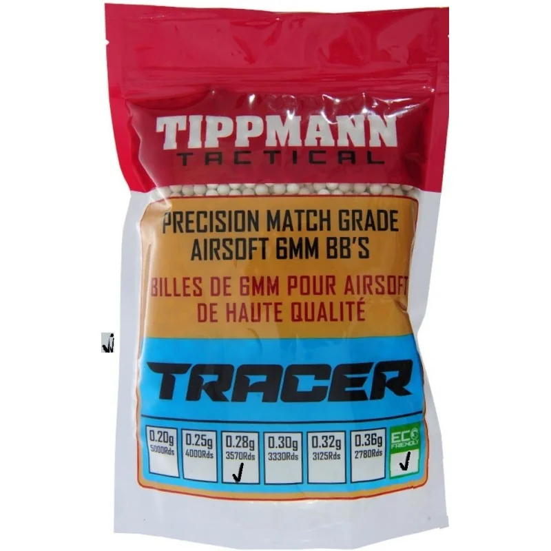 BILLES AIRSOFT TIPPMANN TACTICAL TRACER BIO 6mm 0.28g LIGHT GREEN (Sac 3570)