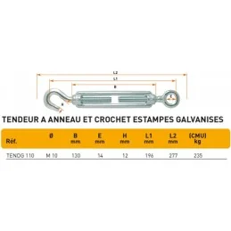 TENDEUR ANNEAU/CROCHET GALVANISE (10 mm) 