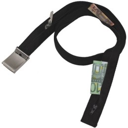 CEINTURE PORTE-MONNAIE EN TOILE NOIR +BOUCLE ARGENT (3cm)