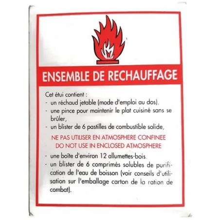 ENSEMBLE DE RECHAUFFAGE REPAS ARMEE