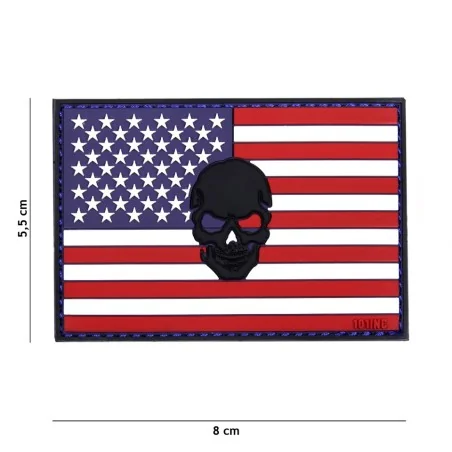 PATCH PVC 3D VELCRO 101 INC DRAPEAU USA SKULL