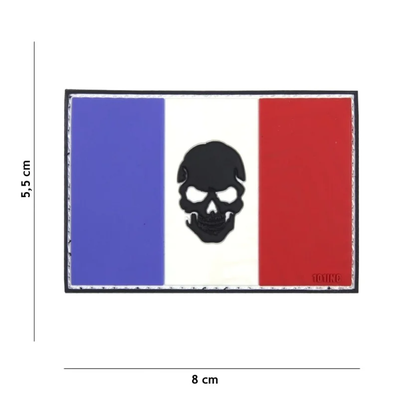 PATCH PVC 3D VELCRO 101 INC DRAPEAU FRANCE + SKULL